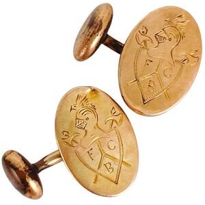 VTG 1930s Fraternal Cufflinks Gold Tone Heraldic Crest FCB Knights of Pythias?
